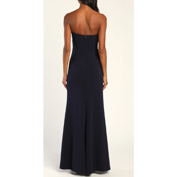 LULU'S SZ S Blue Height of Elegance Plunge Neck Mermaid Maxi Dress NWT 0B8 *flaw - Picture 2 of 14